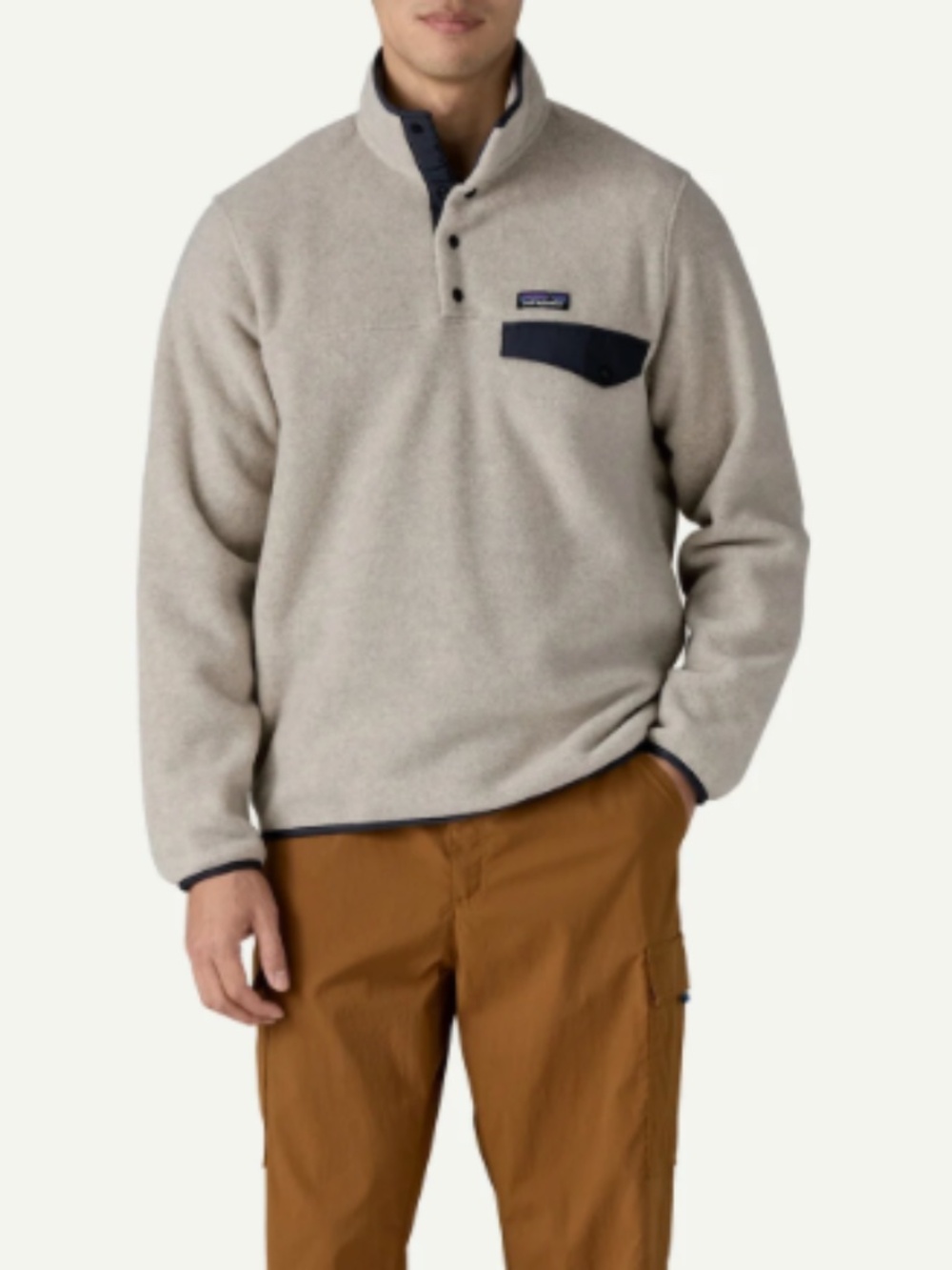 Patagonia Snap-T Fleece Pullover Mens Small Cream/White Synchilla Neutral EUC